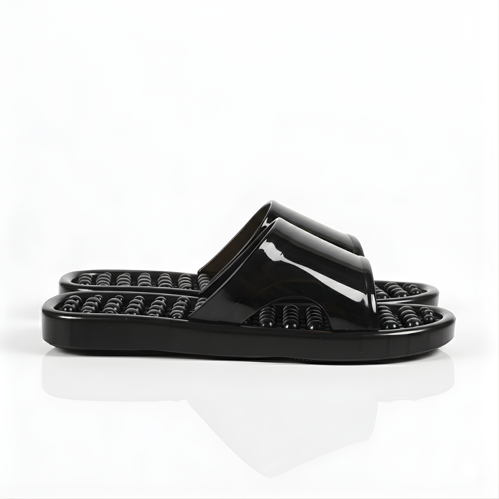 SSBO Sandal Pijat Refleksi Terapi Hitam – Sandal Kesehatan Elegan, Anti Selip & Nyaman Dipakai Harian