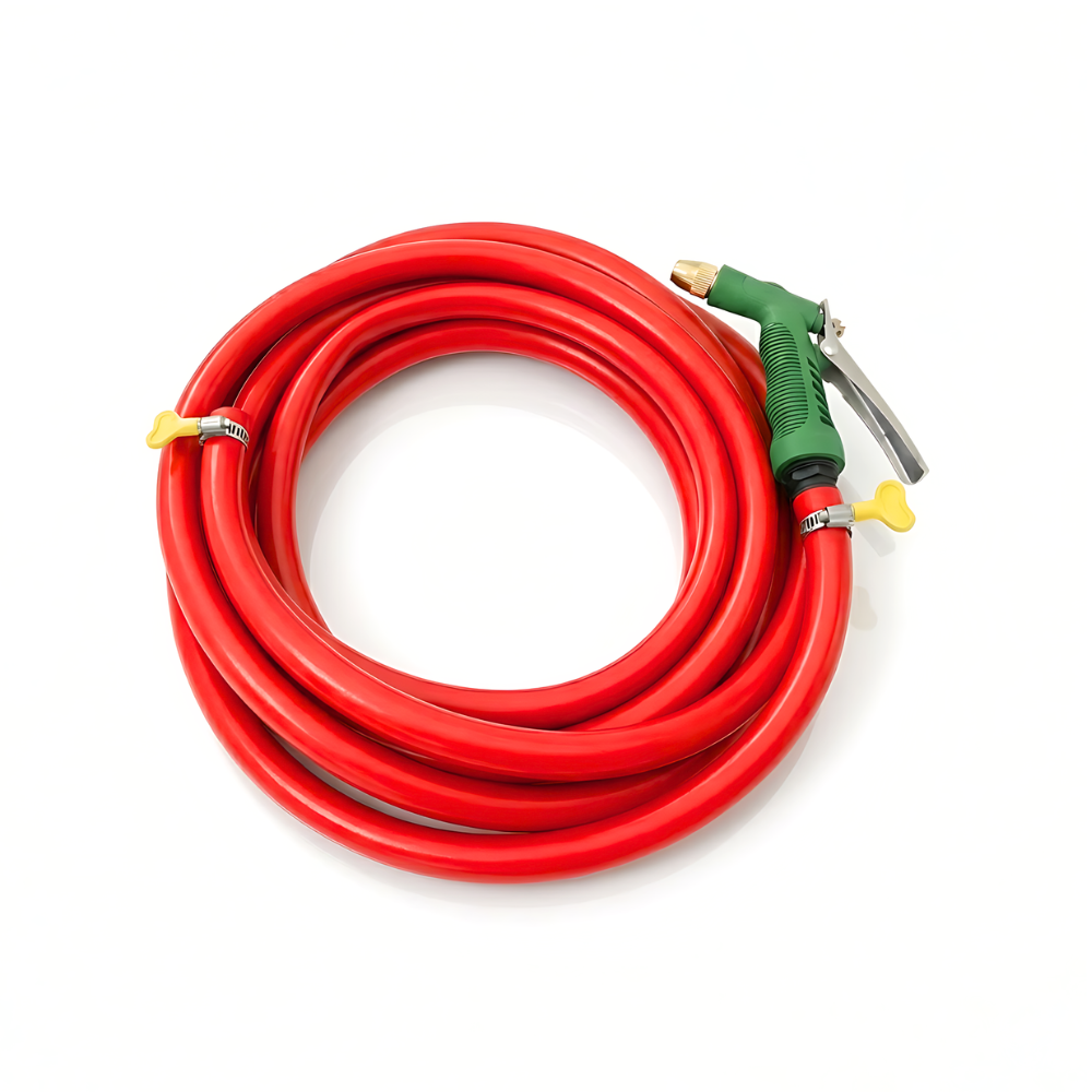 Selang Air Elastis 1,5 mm SSBO ½, ⅝, ¾ Inch + Nozzle Water Gun + 2 Klem Pengunci – Fleksibel, Kuat, Tahan Tekanan & Siap Pakai