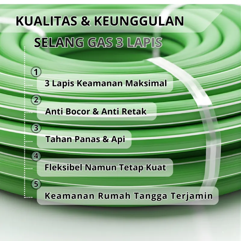 SSBO Selang Gas 3 Lapis Hijau 10 mm – Selang Gas Aman, Lentur & Tahan Tekanan untuk Kebutuhan Rumah Tangga