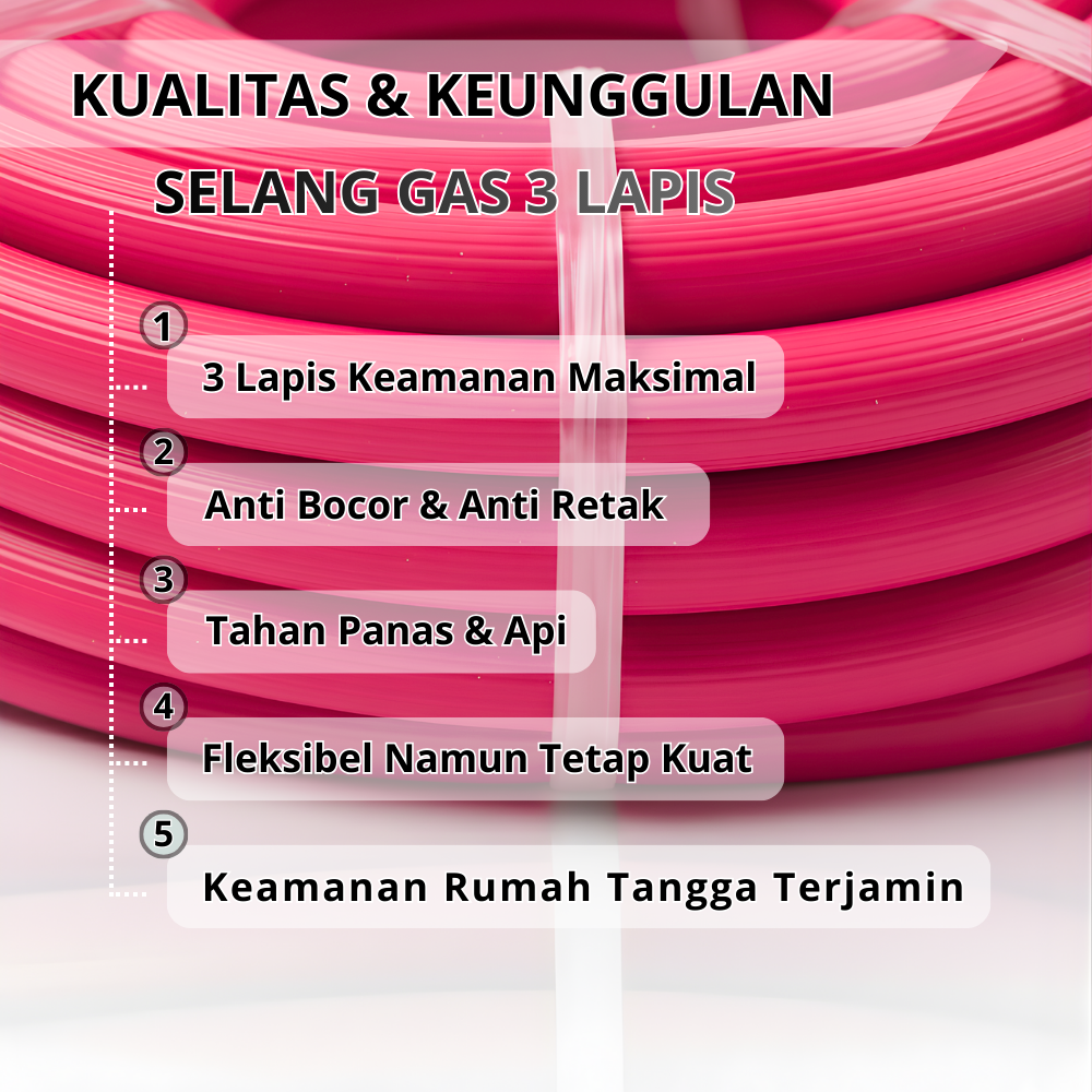 SSBO Selang Gas 3 Lapis Merah Jambu 10 mm – Selang Gas Aman, Lentur & Tahan Panas dengan Desain Elegan