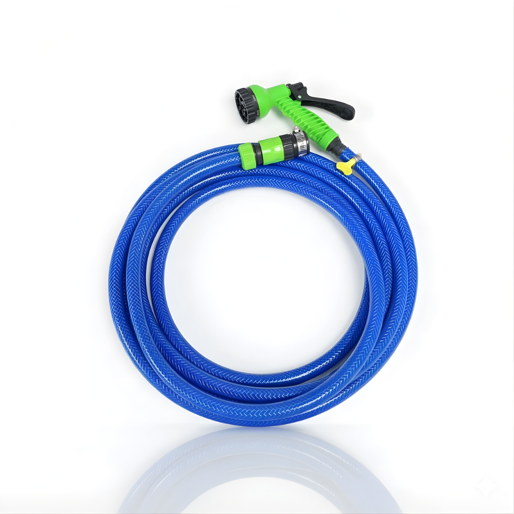 Paket Selang Air Serat Benang Biru SSBO ½ , ⅝, ¾ Inch – Nozzle 7 Mode, 2 Konektor & Fitting Lengkap – Kuat, Fleksibel & Siap Pakai