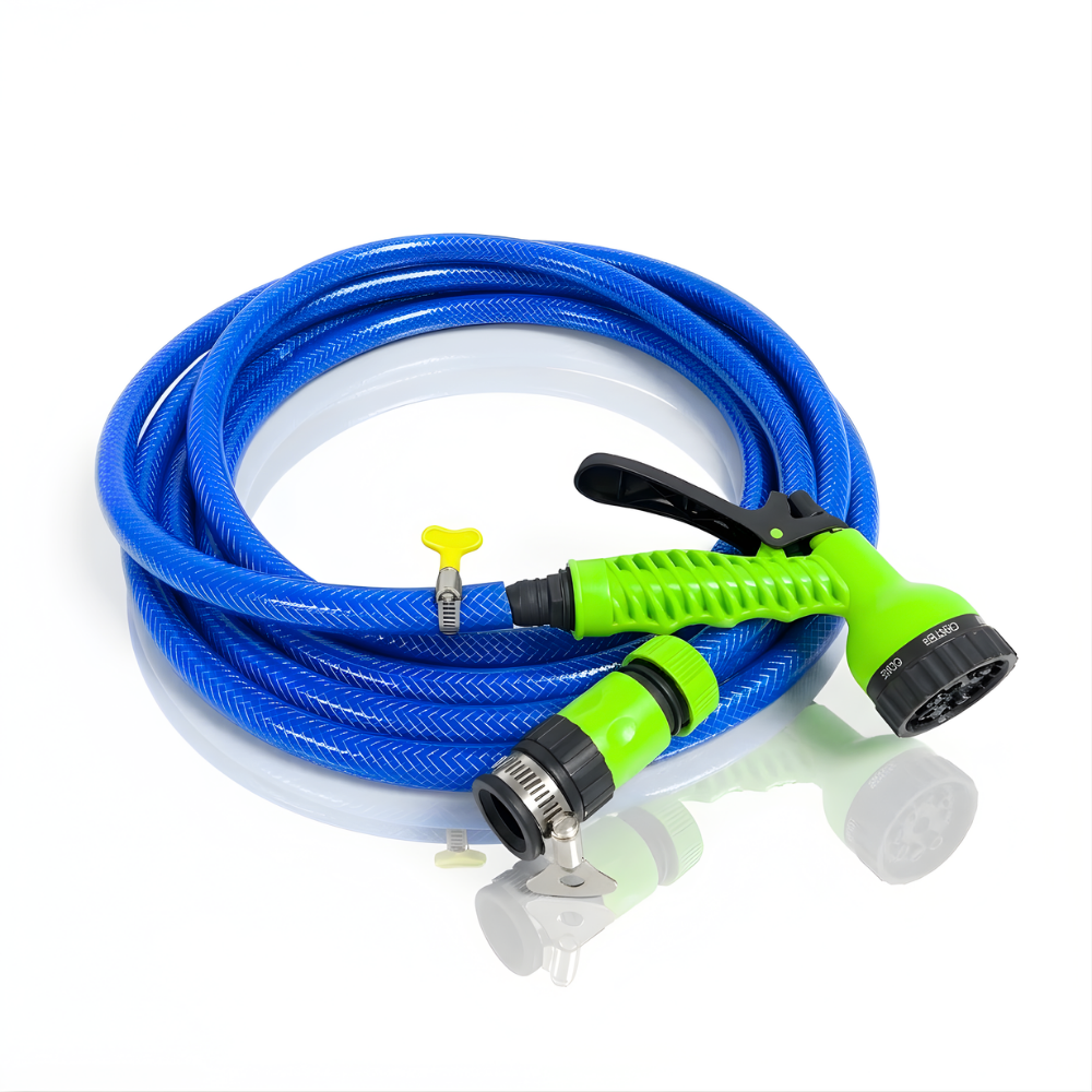 Paket Selang Air Serat Benang Biru SSBO ½ , ⅝, ¾ Inch – Nozzle 7 Mode, 2 Konektor & Fitting Lengkap – Kuat, Fleksibel & Siap Pakai