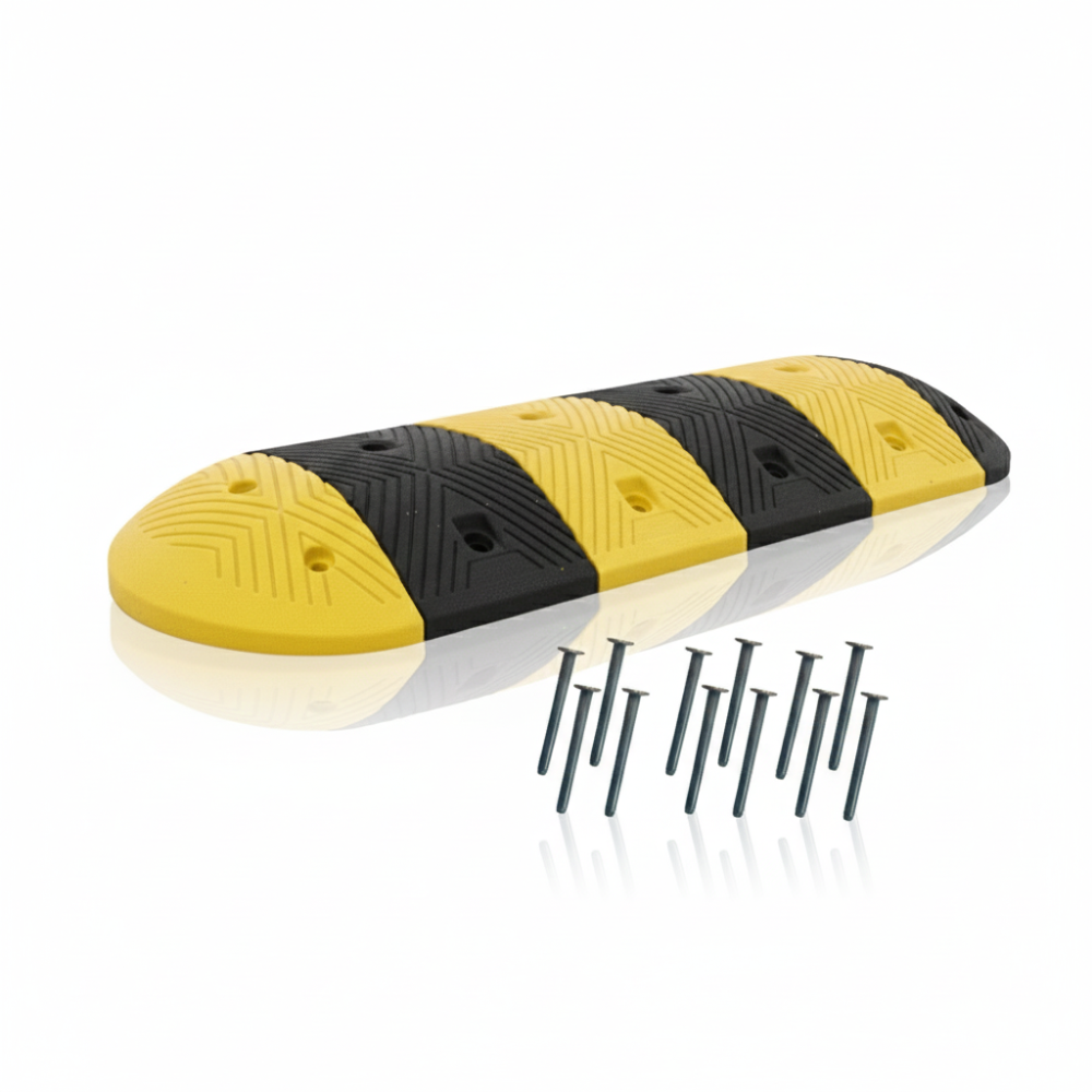 SSBO Paket Polisi Tidur Karet 4 cm – Ukuran 100 x 35 cm + 2 Ujung, Hitam Kuning Reflektif Anti Slip & Baut Pemasangan