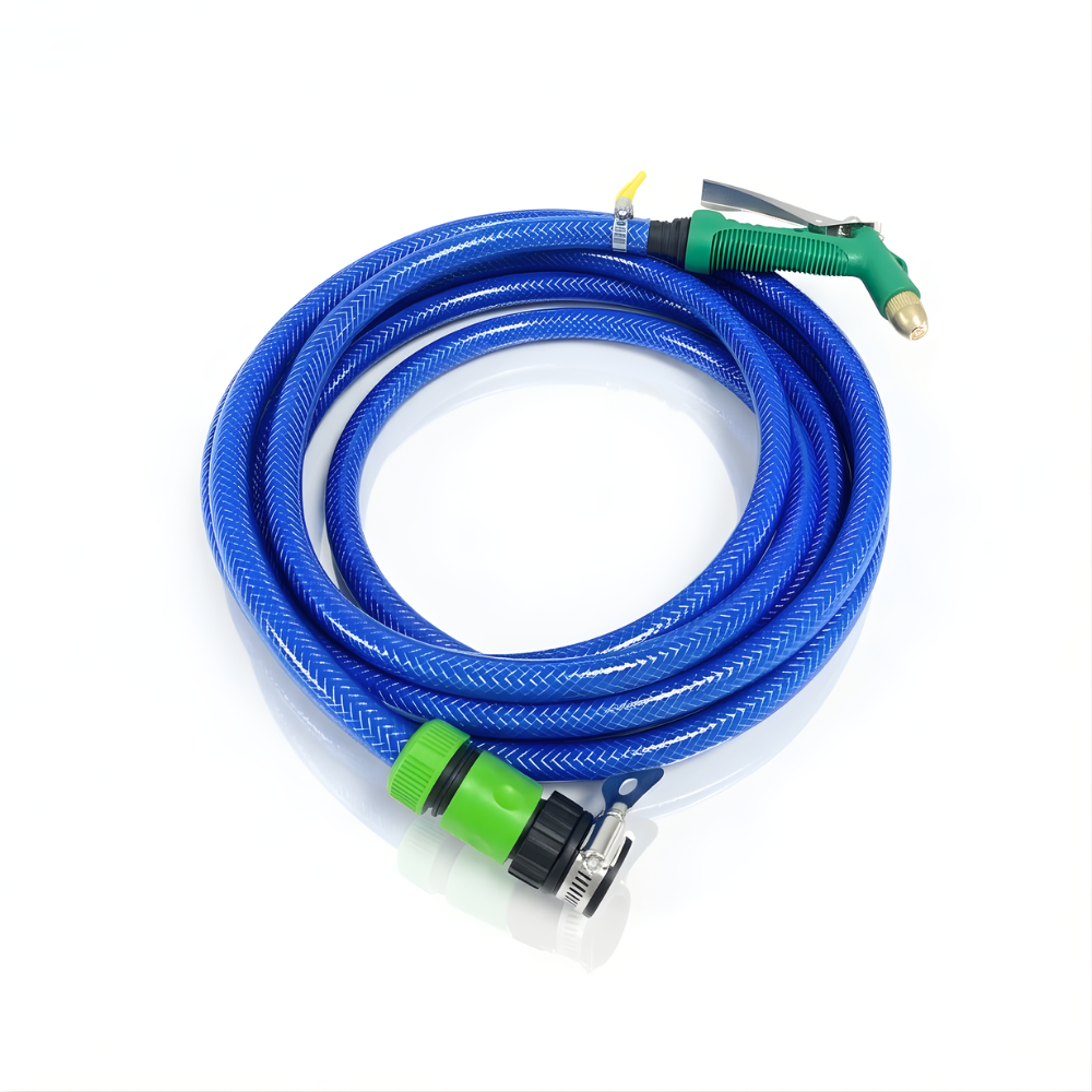 Paket Selang Air Serat Benang Biru SSBO ½ & ⅝ Inch – Water Gun Nozzle, 2 Konektor & Fitting Lengkap