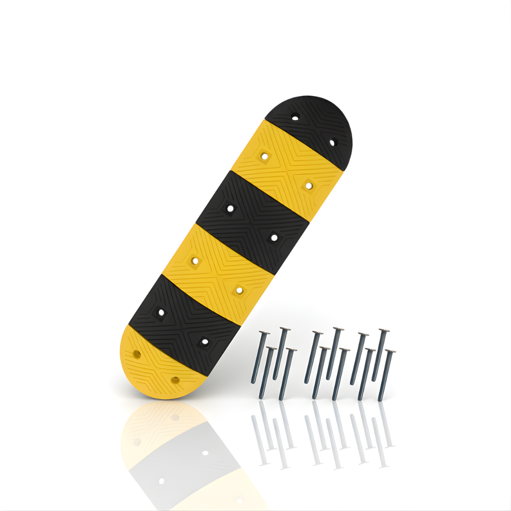 SSBO Paket Polisi Tidur Karet 4 cm – Ukuran 100 x 35 cm + 2 Ujung, Hitam Kuning Reflektif Anti Slip & Baut Pemasangan