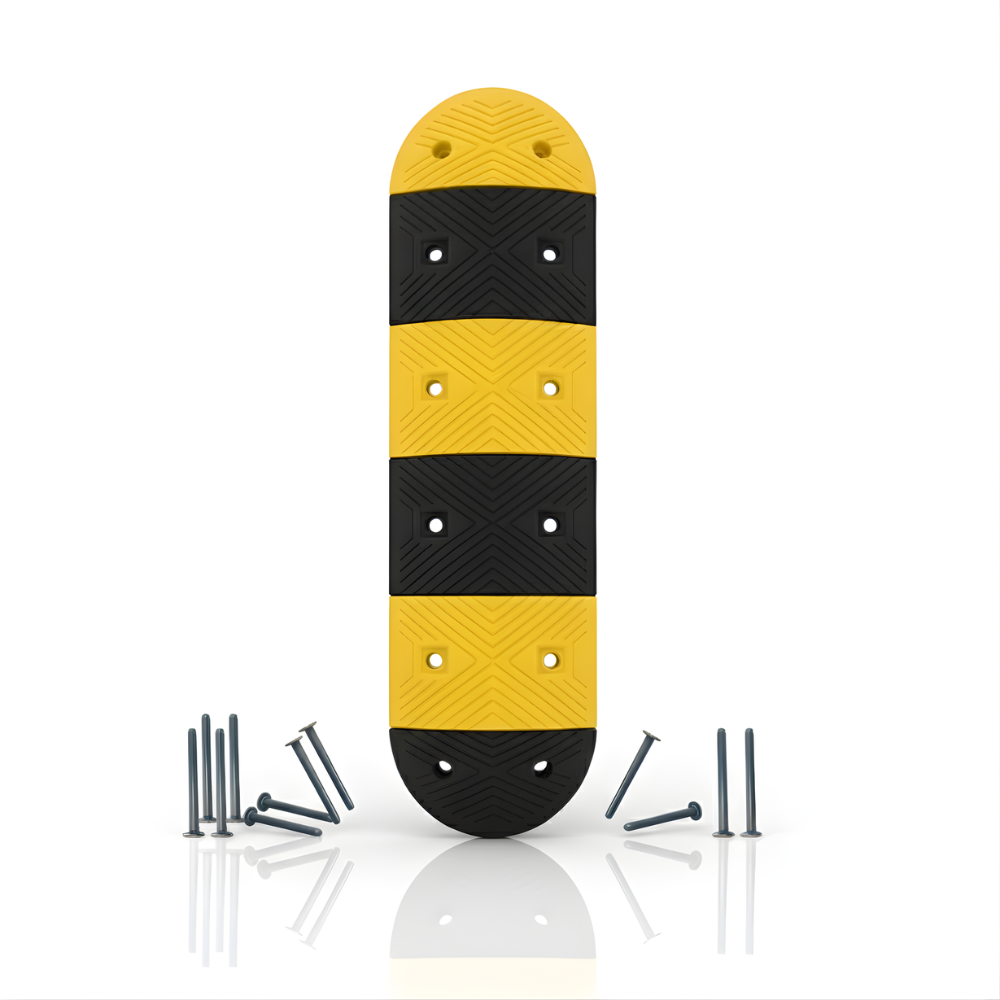 SSBO Paket Polisi Tidur Karet 4 cm – Ukuran 100 x 35 cm + 2 Ujung, Hitam Kuning Reflektif Anti Slip & Baut Pemasangan