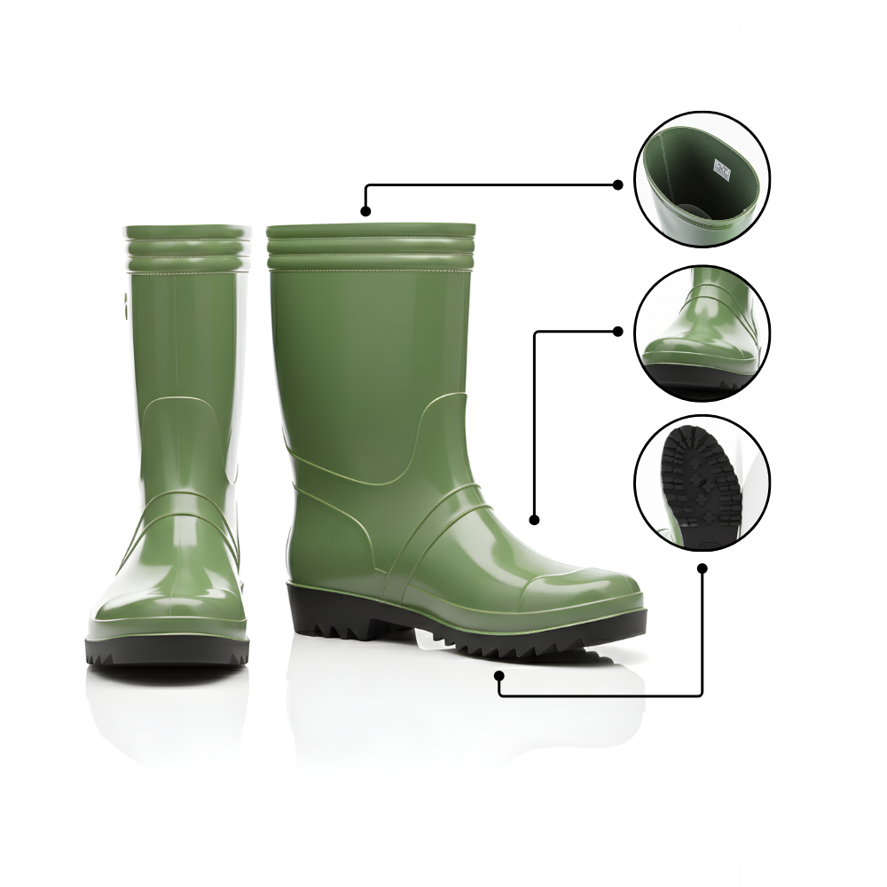 Sepatu Boot Karet Warna Hijau Anti Air & Anti Slip – Tinggi 25 cm, Kuat, Lentur & Nyaman Dipakai