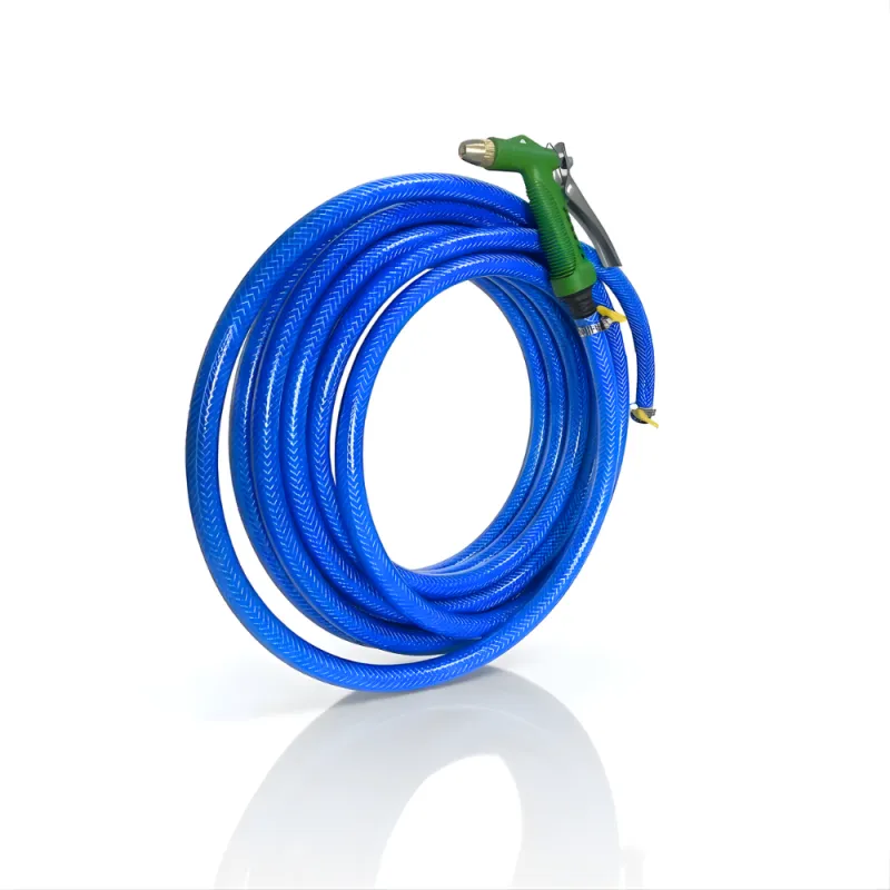 Paket Selang Air Serat Benang Biru SSBO ½, ⅝, ¾ Inch – Nozzle Water Gun & 2 Klem, Tahan Tekanan & Siap Pakai