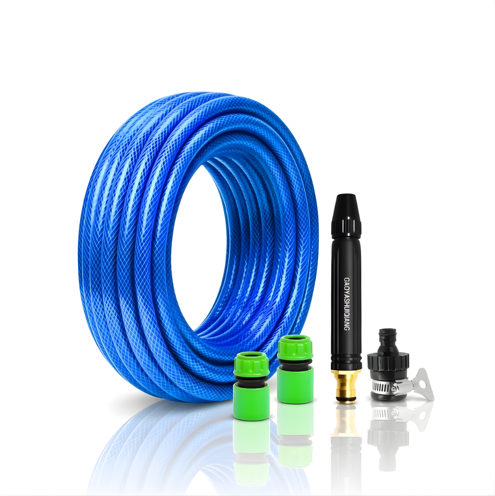 Paket Selang Air Serat Benang Biru SSBO ½, ⅝ & ¾ Inch – Nozzle Stick, 2 Konektor & Fitting Siap Pakai, Tahan Tekanan, Anti Lumut & Fleksibel