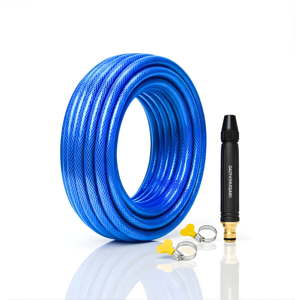 Selang Air PVC Serat Benang Biru ⅝ & ¾ Inch SSBO – Nozzle Stick + 2 Klem, Anti Lumut, Kuat & Fleksibel