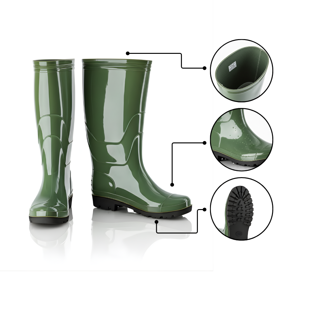 Sepatu Boot Karet PVC Premium Warna Hijau Anti Air & Anti Slip – Tinggi 38 cm, Kuat, Lentur & Nyaman Dipakai