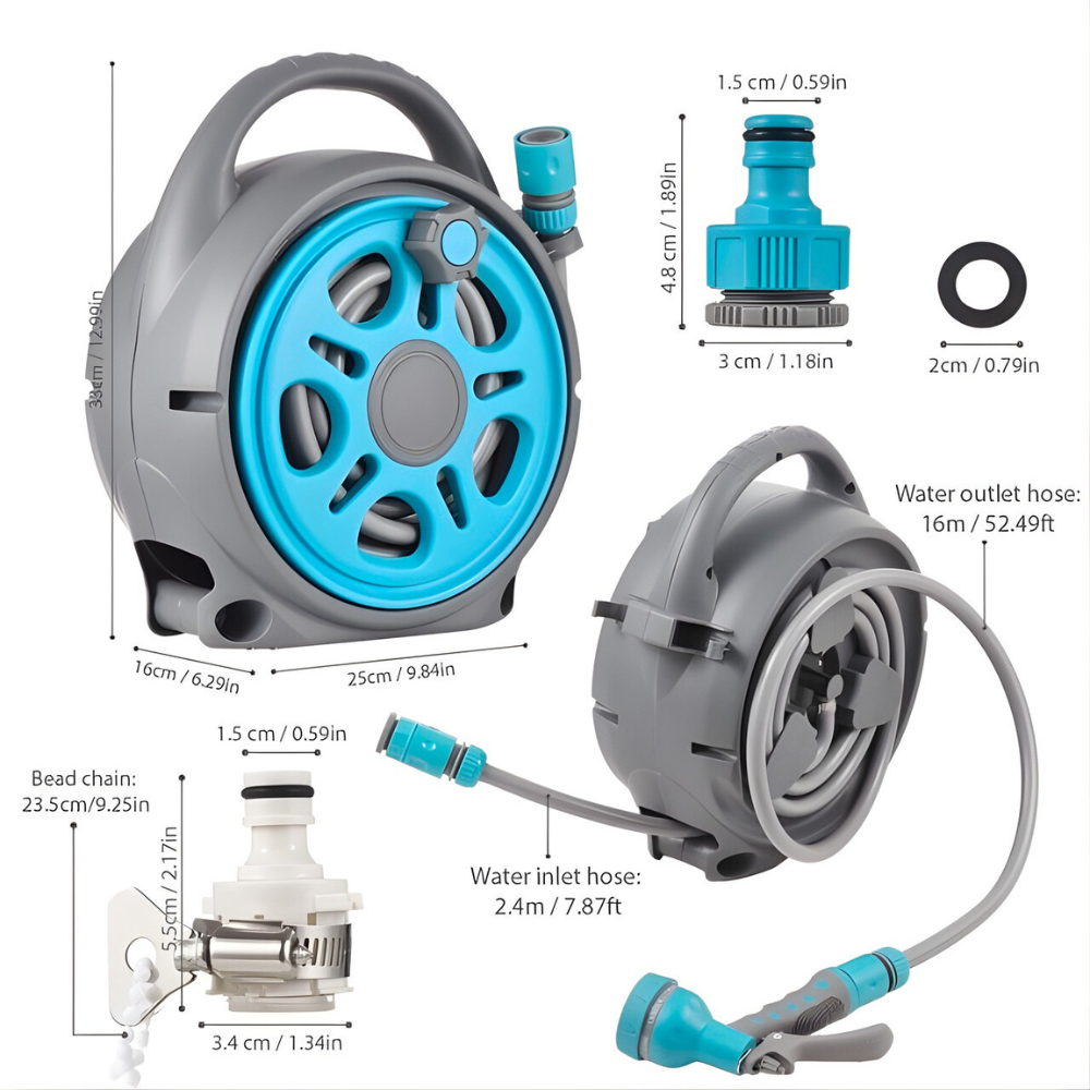 SSBO Selang Air Roll 12 Meter Warna Biru – Gulung Manual, Dengan Semprotan, Tanpa Stand, Praktis & Fleksibel