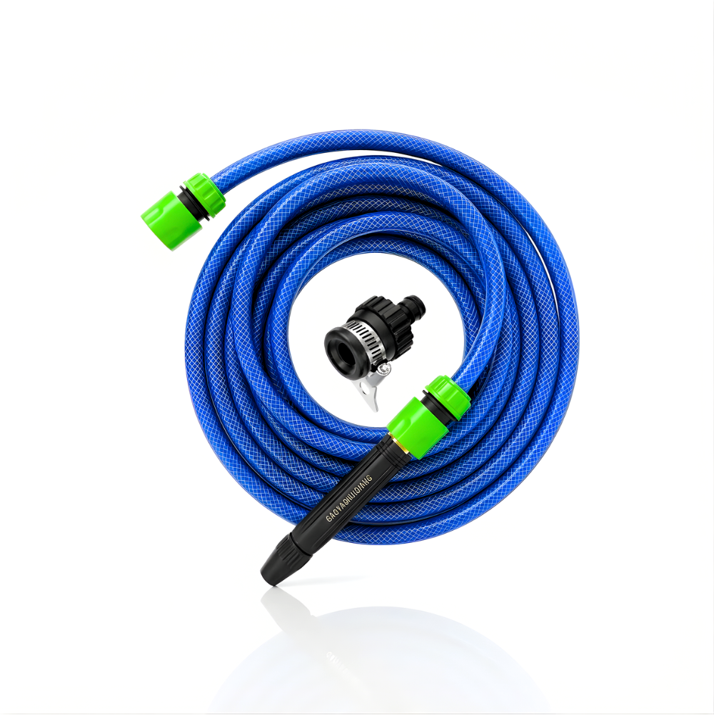 Paket Selang Air Serat Benang Biru SSBO ½, ⅝ & ¾ Inch – Nozzle Stick, 2 Konektor & Fitting Siap Pakai, Tahan Tekanan, Anti Lumut & Fleksibel