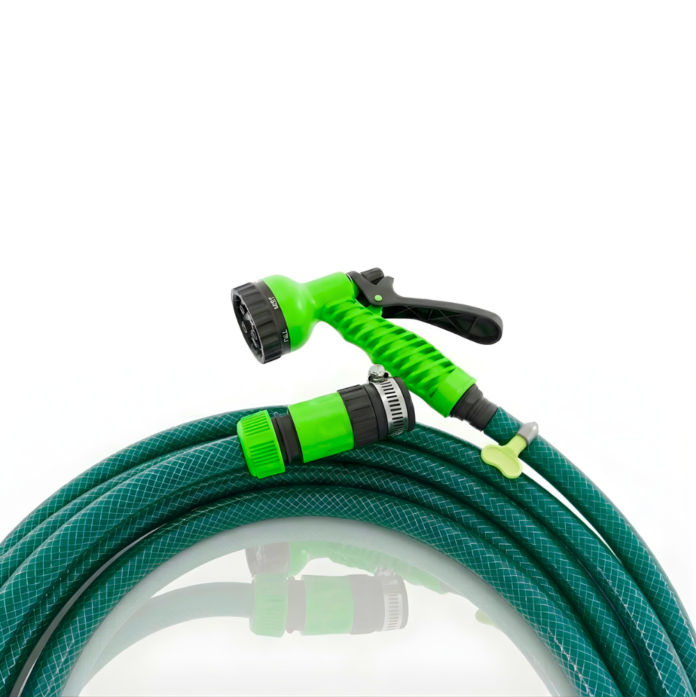 Paket Selang Air Serat Benang Hijau ½, ⅝, ¾ Inch SSBO – Nozzle 7 Mode, 2 Konektor & Fitting Lengkap – Kuat, Fleksibel & Siap Pakai