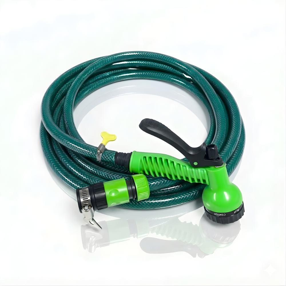 Paket Selang Air Serat Benang Hijau ½, ⅝, ¾ Inch SSBO – Nozzle 7 Mode, 2 Konektor & Fitting Lengkap – Kuat, Fleksibel & Siap Pakai
