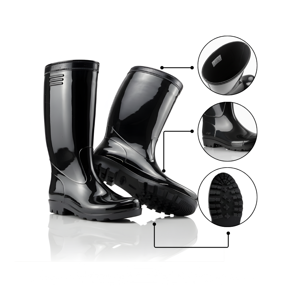 Sepatu Boot Karet PVC Premium Warna Hitam Anti Air & Anti Slip – Tinggi 35 cm, Kuat, Lentur & Nyaman Dipakai