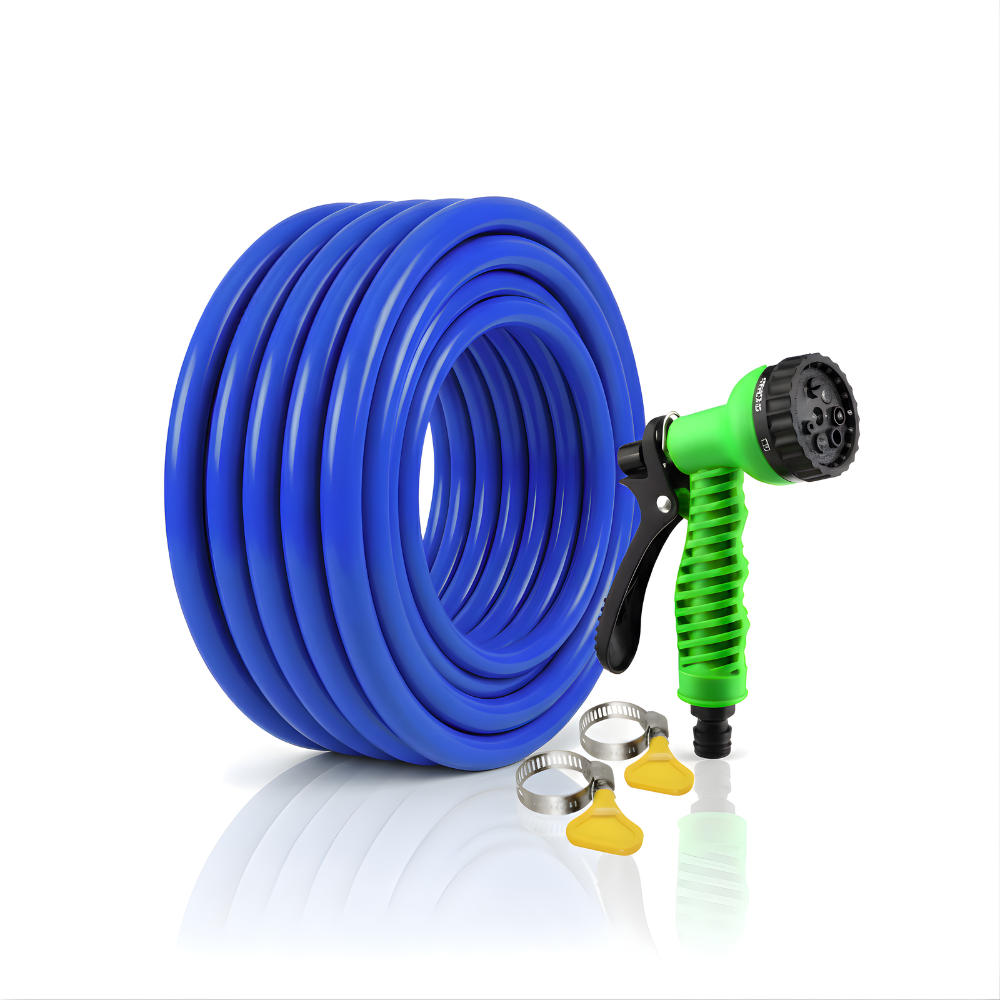 Selang Air Elastis 1.5 mm SSBO ⅝ & ¾ Inch + Nozzle Semprot 7 Mode + 2 Klem Pengunci – Fleksibel, Kuat, Tahan Tekanan & Siap Pakai