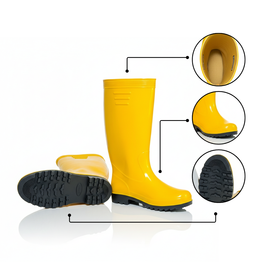 Sepatu Boot Karet PVC Premium Warna Kuning Anti Air & Anti Slip – Tinggi 38 cm, Kuat, Lentur & Nyaman Dipakai