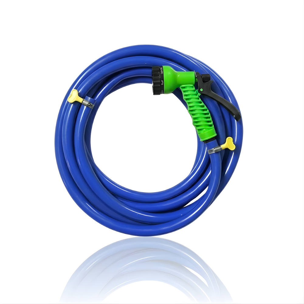 Selang Air Elastis 1.5 mm SSBO ⅝ & ¾ Inch + Nozzle Semprot 7 Mode + 2 Klem Pengunci – Fleksibel, Kuat, Tahan Tekanan & Siap Pakai