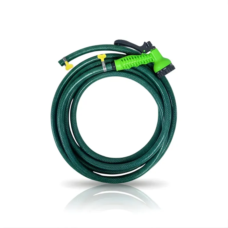 Selang Air PVC Serat Benang Hijau ⅝ & ¾ Inch SSBO – Nozzle Semprotan 7 Mode + 2 Klem – Kuat, Fleksibel, Anti Lipat & Siap Pakai