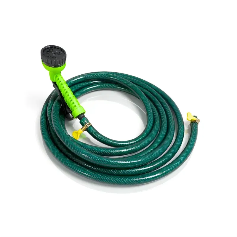 Selang Air PVC Serat Benang Hijau ⅝ & ¾ Inch SSBO – Nozzle Semprotan 7 Mode + 2 Klem – Kuat, Fleksibel, Anti Lipat & Siap Pakai
