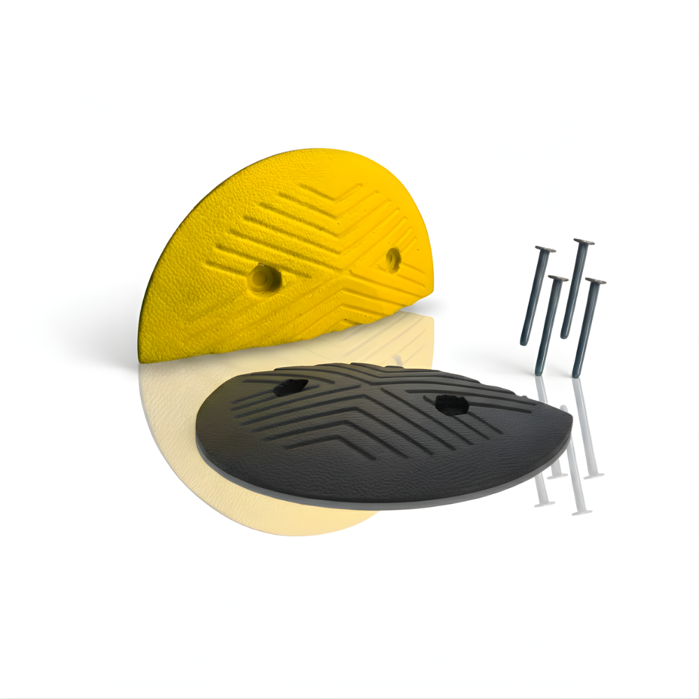 2 Ujung Polisi Tidur SSBO 4×18×35 + 4 Baut Pemasangan – Warna Hitam & Kuning, Anti Slip & Mudah Dipasang