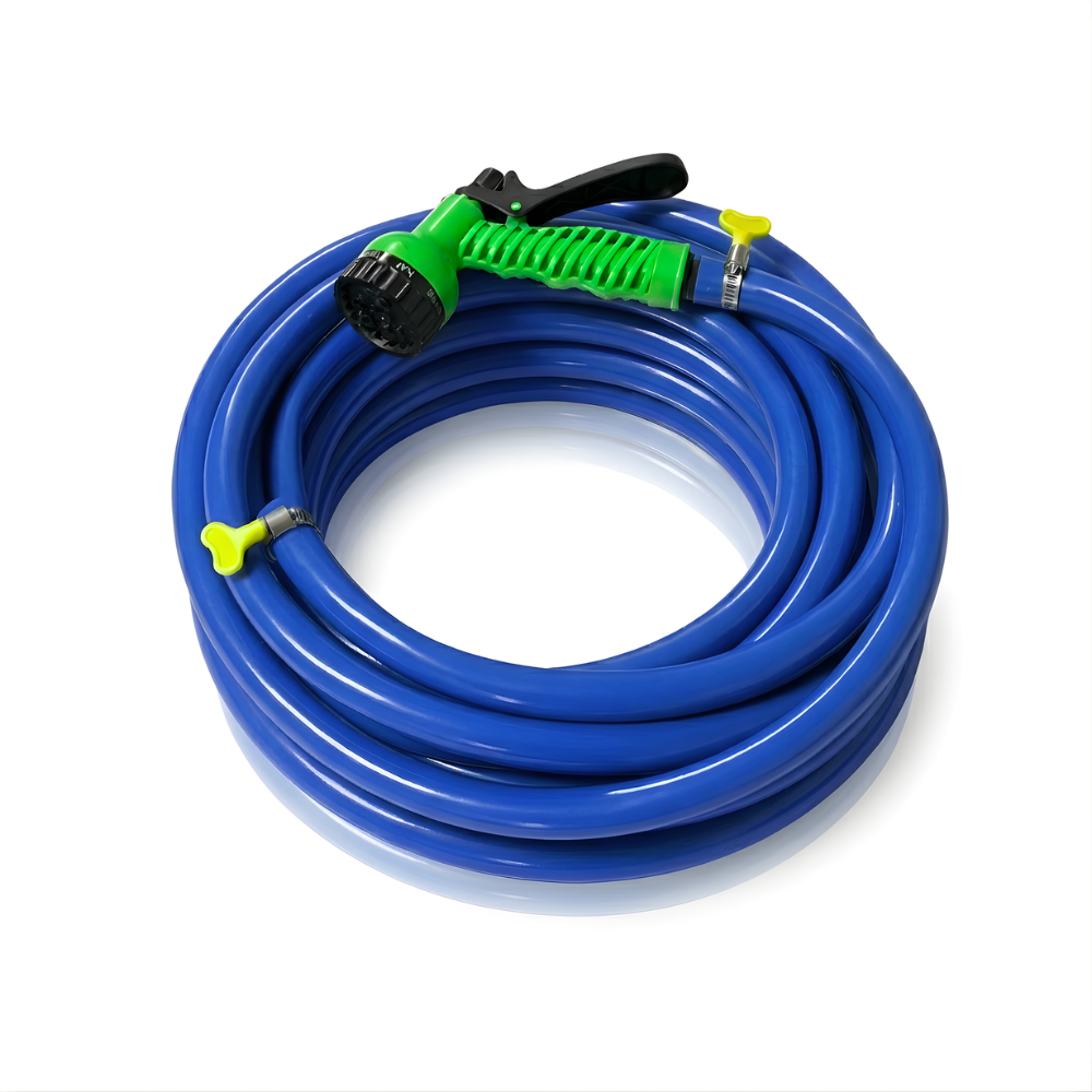 Selang Air Elastis 1.5 mm SSBO ⅝ & ¾ Inch + Nozzle Semprot 7 Mode + 2 Klem Pengunci – Fleksibel, Kuat, Tahan Tekanan & Siap Pakai