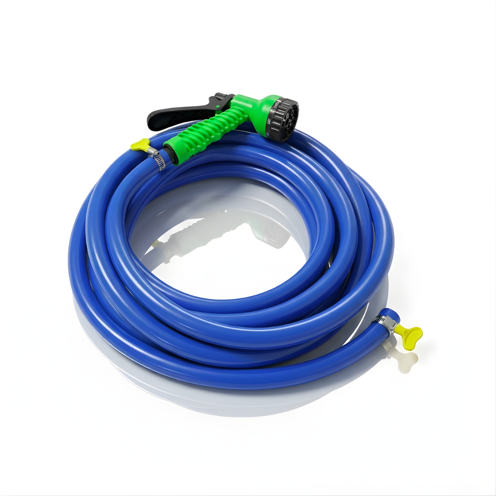 Selang Air Elastis 1.5 mm SSBO ⅝ & ¾ Inch + Nozzle Semprot 7 Mode + 2 Klem Pengunci – Fleksibel, Kuat, Tahan Tekanan & Siap Pakai