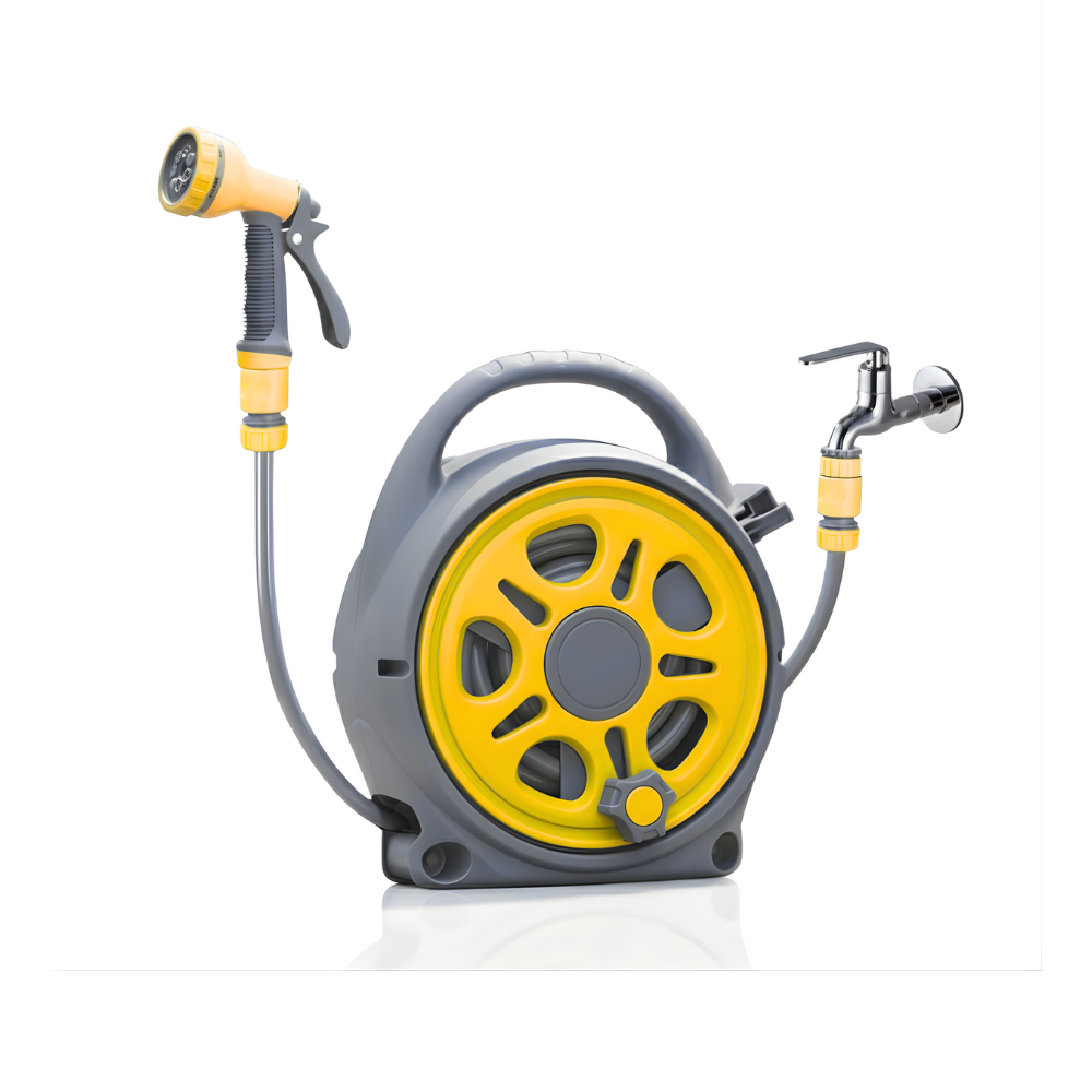 SSBO Selang Air Roll 12 Meter Warna Kuning – Gulung Manual, Dengan Semprotan, Tanpa Stand, Praktis & Fleksibel