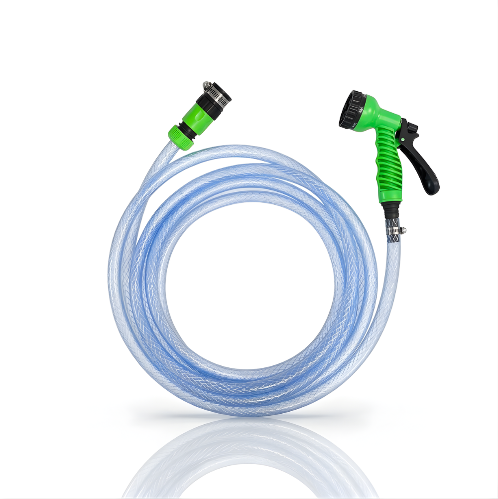 Paket Selang Air Serat Benang Transparan SSBO ½, ⅝, ¾ Inch – Nozzle 7 Mode, 2 Konektor & Fitting Lengkap – Kuat, Fleksibel & Siap Pakai
