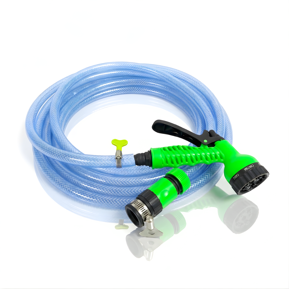 Paket Selang Air Serat Benang Transparan SSBO ½, ⅝, ¾ Inch – Nozzle 7 Mode, 2 Konektor & Fitting Lengkap – Kuat, Fleksibel & Siap Pakai