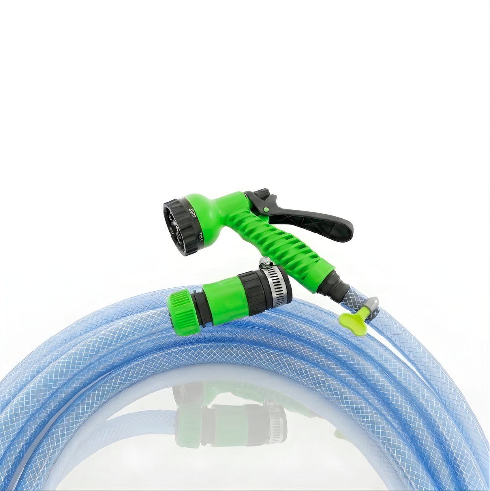 Paket Selang Air Serat Benang Transparan SSBO ½, ⅝, ¾ Inch – Nozzle 7 Mode, 2 Konektor & Fitting Lengkap – Kuat, Fleksibel & Siap Pakai