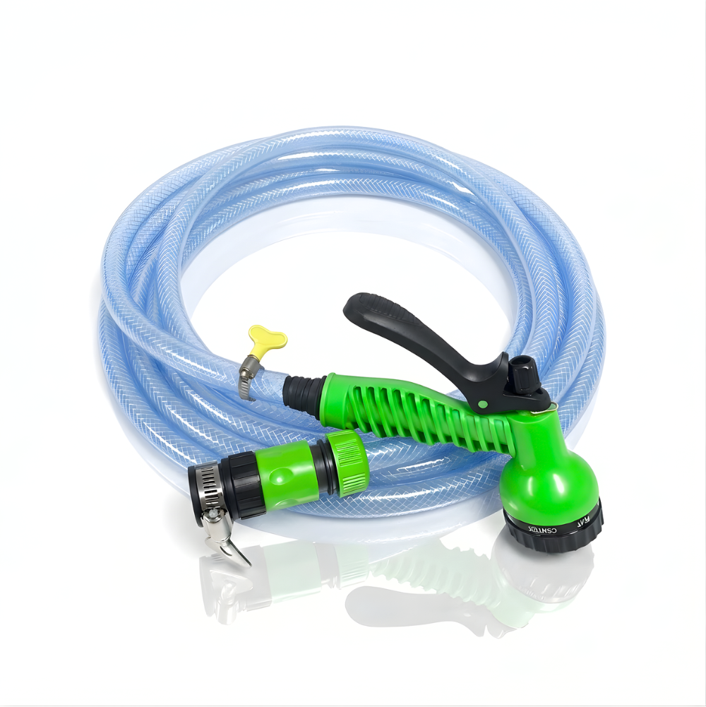 Paket Selang Air Serat Benang Transparan SSBO ½, ⅝, ¾ Inch – Nozzle 7 Mode, 2 Konektor & Fitting Lengkap – Kuat, Fleksibel & Siap Pakai