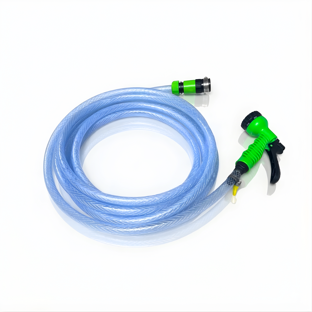 Paket Selang Air Serat Benang Transparan SSBO ½, ⅝, ¾ Inch – Nozzle 7 Mode, 2 Konektor & Fitting Lengkap – Kuat, Fleksibel & Siap Pakai