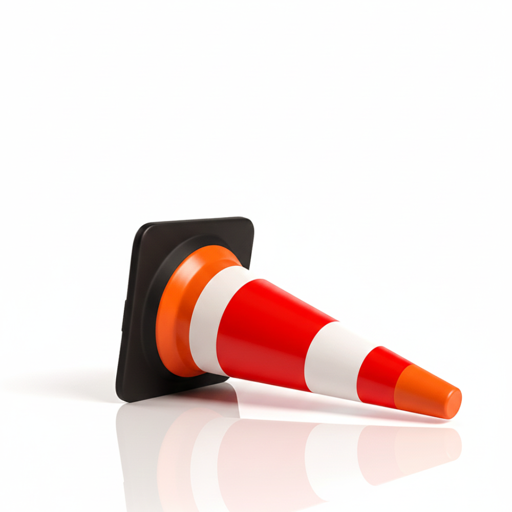 Cone Lalu Lintas 70×37 cm SSBO – Body Orange Reflektif, Alas Hitam, Bahan PVC Lentur & Tahan Cuaca