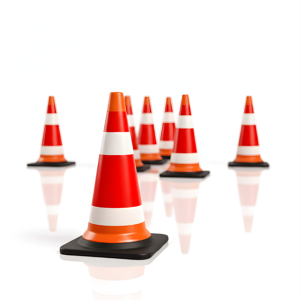 Cone Lalu Lintas 70×37 cm SSBO – Body Orange Reflektif, Alas Hitam, Bahan PVC Lentur & Tahan Cuaca