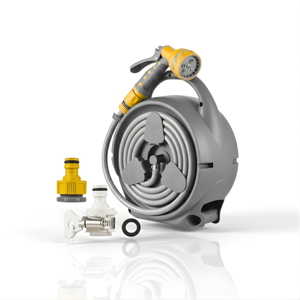 SSBO Selang Air Roll 12 Meter Warna Kuning – Gulung Manual, Dengan Semprotan, Tanpa Stand, Praktis & Fleksibel