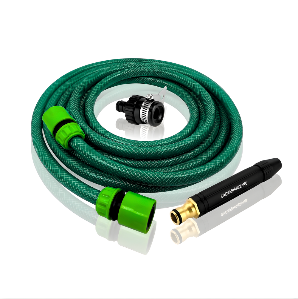 Selang Air PVC Serat Benang Hijau ½, ⅝, ¾ Inch SSBO + Nozzle Stick & Aksesoris Lengkap – Kuat, Fleksibel & Siap Pakai