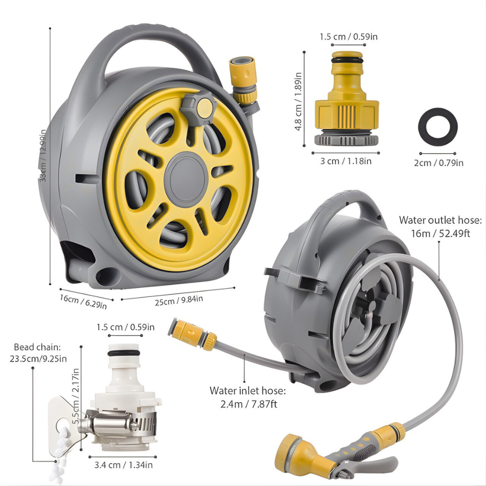 SSBO Selang Air Roll 12 Meter Warna Kuning – Gulung Manual, Dengan Semprotan, Tanpa Stand, Praktis & Fleksibel