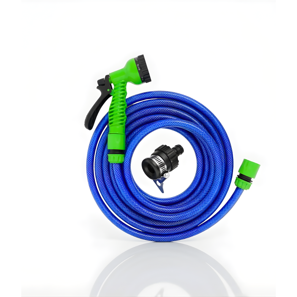 Paket Selang Air Serat Benang Biru SSBO ½, ⅝ & ¾ Inch – Nozzle 7 Mode, Konektor & Fitting Lengkap  Lentur, Kuat & Siap Pakai