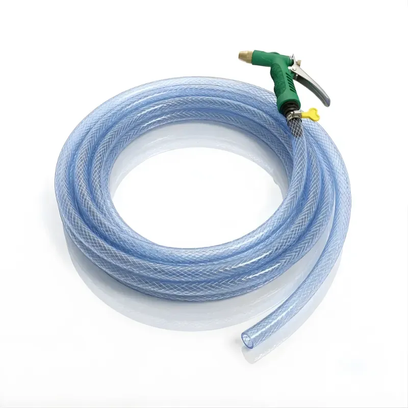 Paket Selang Air Serat Benang Transparan SSBO ½”, ⅝”, ¾” – Dilengkapi Nozzle Semprotan 4 Mode 2 Klem, Tahan Tekanan & Siap Pakai