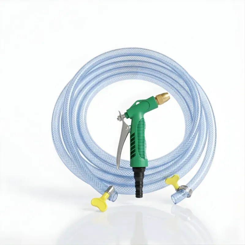 Paket Selang Air Serat Benang Transparan SSBO ½”, ⅝”, ¾” – Dilengkapi Nozzle Semprotan 4 Mode 2 Klem, Tahan Tekanan & Siap Pakai