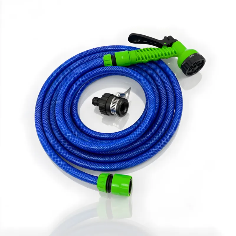 Paket Selang Air Serat Benang Biru SSBO ½, ⅝ & ¾ Inch – Nozzle 7 Mode, Konektor & Fitting Lengkap  Lentur, Kuat & Siap Pakai