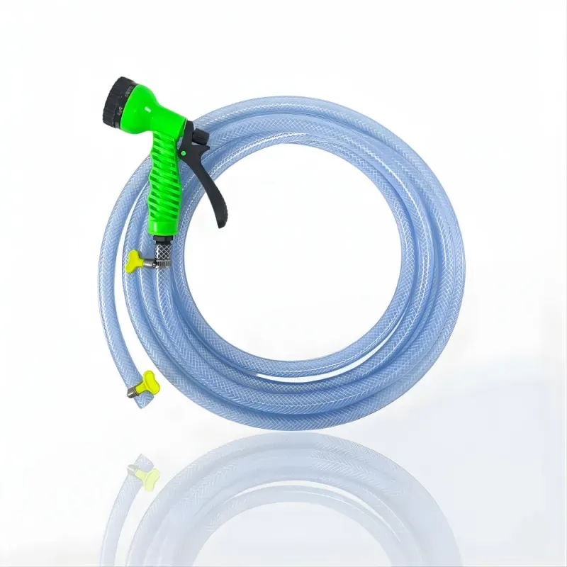 Selang Air PVC Serat Benang Transparan SSBO ⅝ & ¾ Inch – Nozzle Semprotan 7 Mode + 2 Klem, Kuat, Fleksibel & Siap Pakai