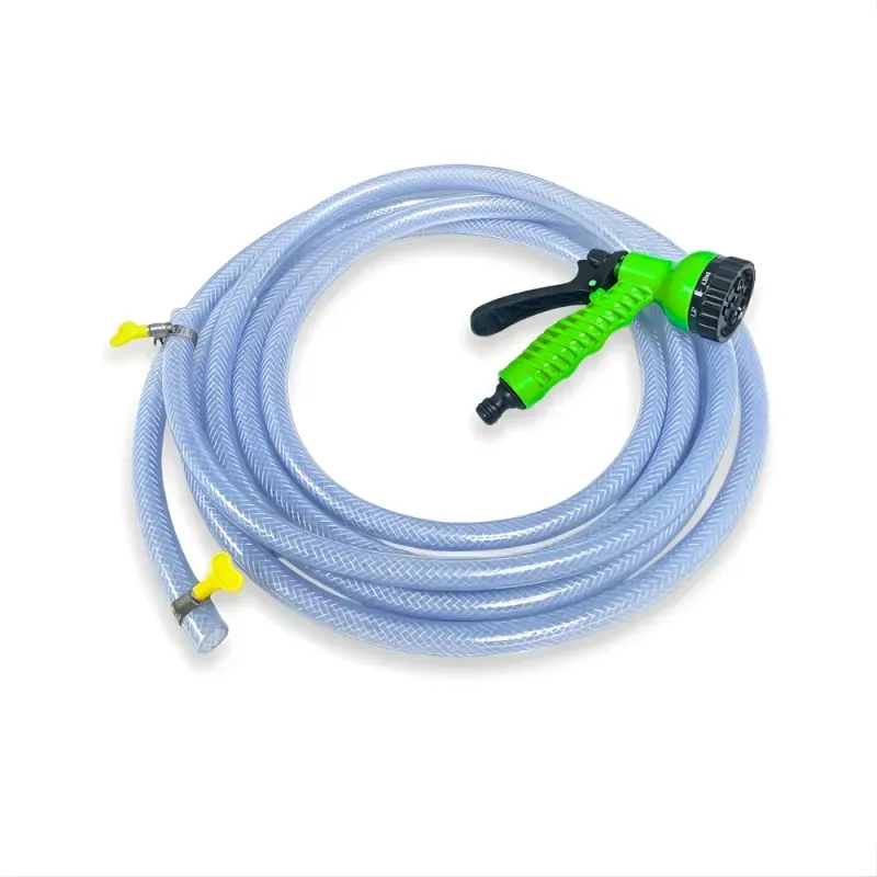 Selang Air PVC Serat Benang Transparan SSBO ⅝ & ¾ Inch – Nozzle Semprotan 7 Mode + 2 Klem, Kuat, Fleksibel & Siap Pakai