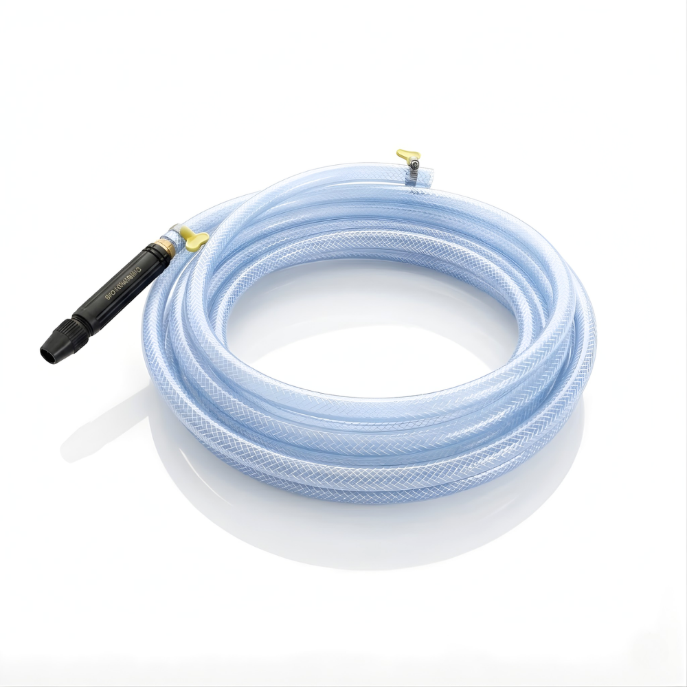 Selang Air PVC Serat Benang Transparan SSBO ⅝ & ¾ Inch – Nozzle Stick + 2 Klem, Kuat, Fleksibel, Anti Lumut & Siap Pakai