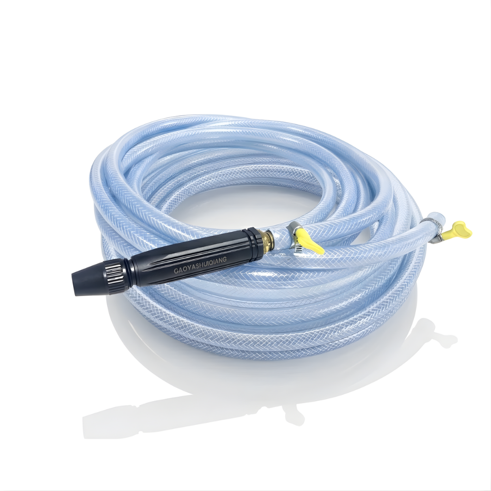 Selang Air PVC Serat Benang Transparan SSBO ⅝ & ¾ Inch – Nozzle Stick + 2 Klem, Kuat, Fleksibel, Anti Lumut & Siap Pakai
