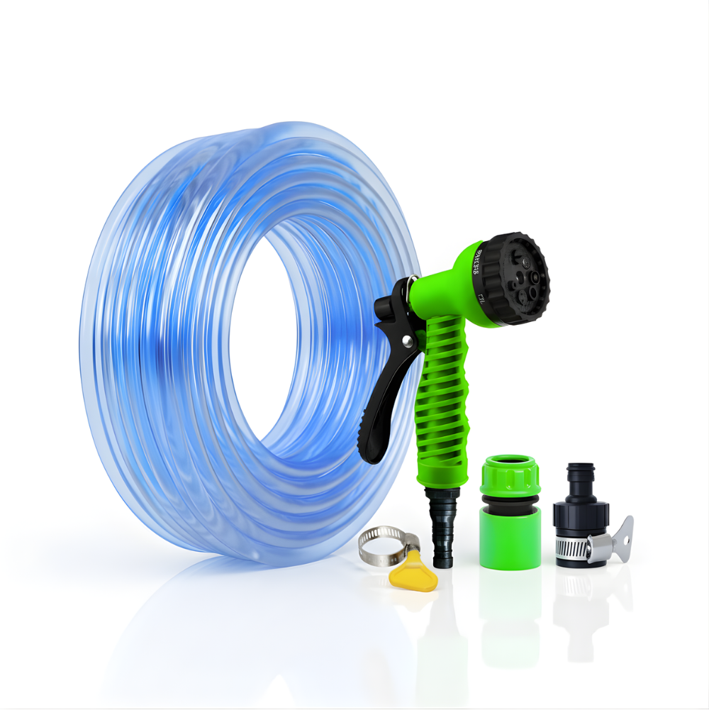 SSBO Paket Selang Air Elastis Bening transparan ½ & ¾ Inch – Nozzle 7 Mode, Konektor & Fitting Lengkap, Siap Pakai untuk Taman & Kendaraan