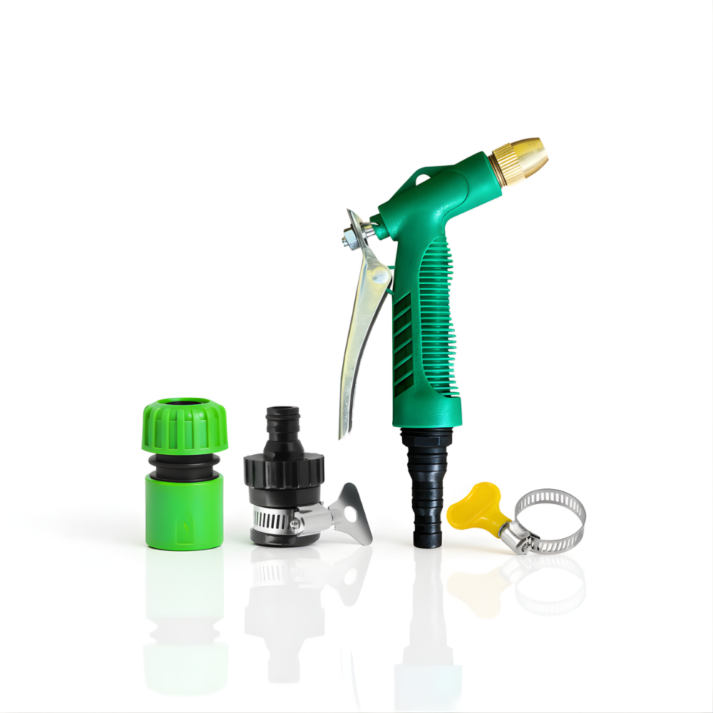 Paket Selang Air Elastis Bening ½ & ¾ Inch + Nozzle 4 Mode, 2 Konektor & Fitting Lengkap – Siap Pakai dan Praktis