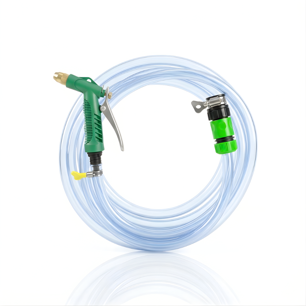 Paket Selang Air Elastis Bening ½ & ¾ Inch + Nozzle 4 Mode, 2 Konektor & Fitting Lengkap – Siap Pakai dan Praktis